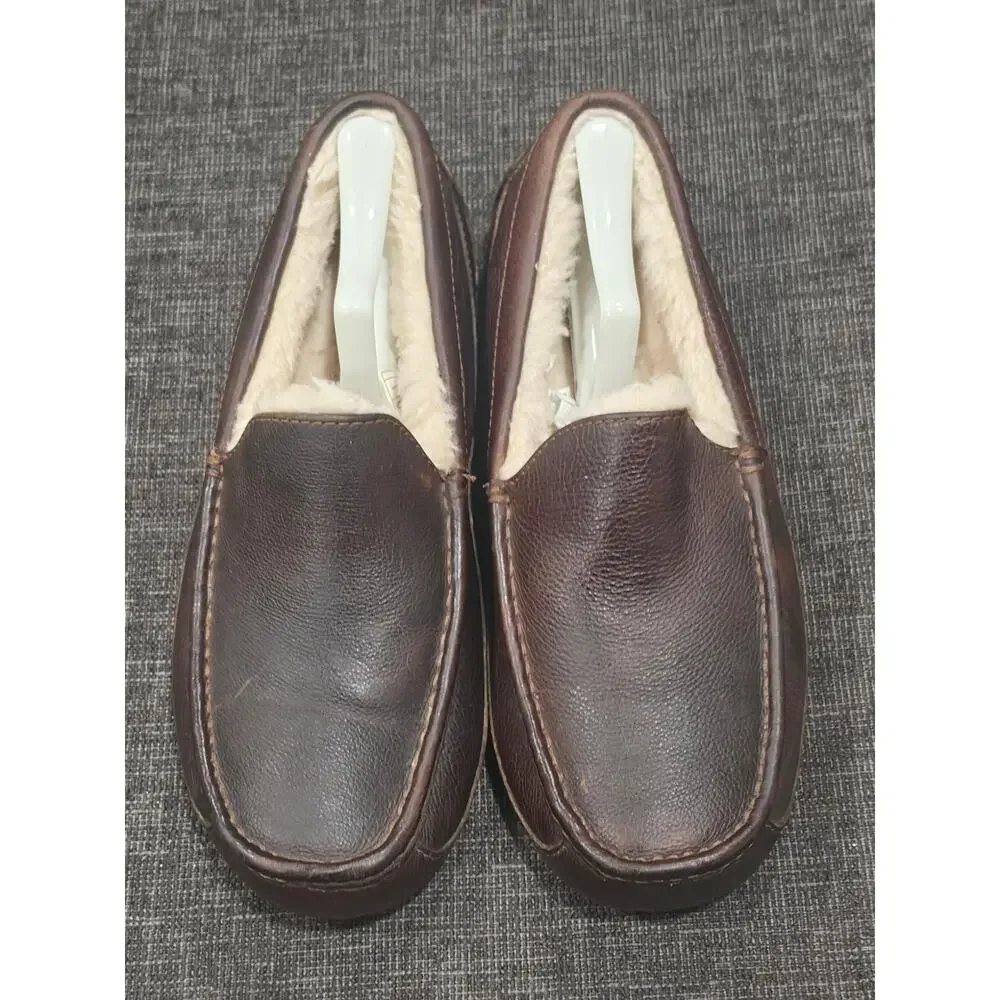 UGG Ascot Men's Leather Slippers Brown Moccasin Loafers Size 9 Style 5379